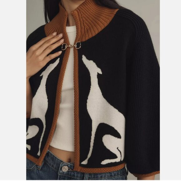 Anthropologie Maeve Dog Knit Cardigan Sweater Cape Greyhound Dogs Shrug XS NWT - Picture 2 of 7